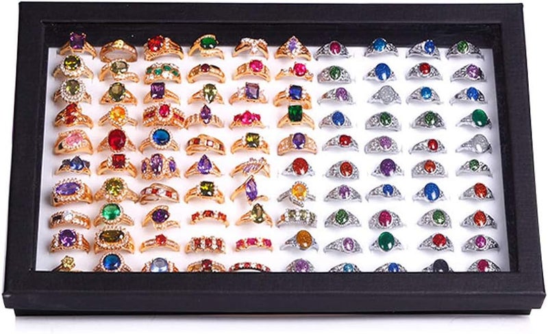 ZLY Jewelry Rings Display Tray Velvet 100 Slot Case Box Jewelry Storage Box - Image 1